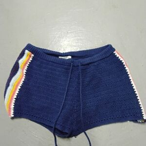 American Eagle Outfitters Navy Crochet Knit  Shorts with Rainbow Trim